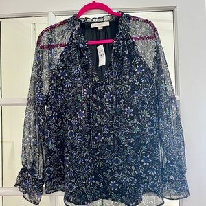 LOFT Floral Sheer Blouse - Black and Purple